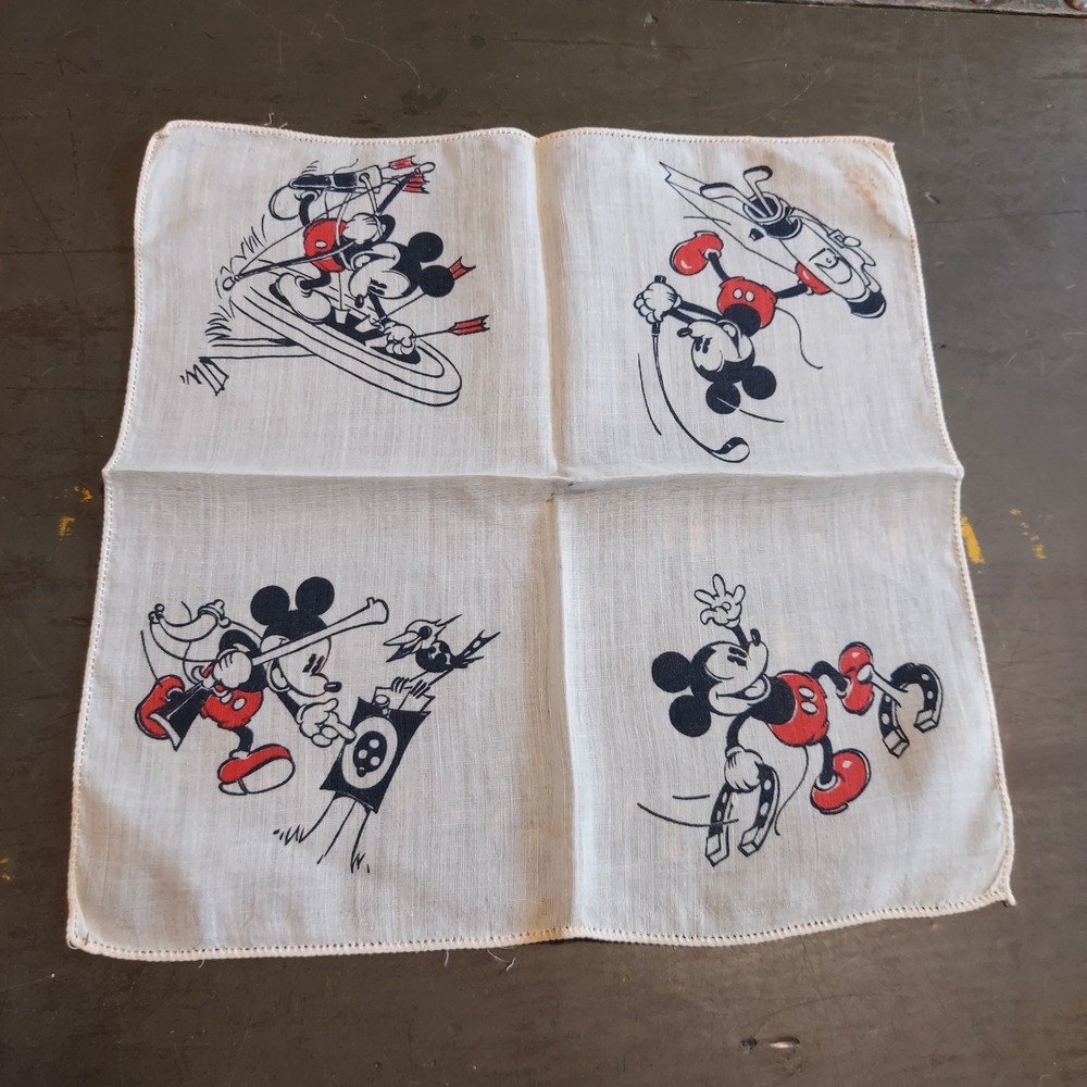 Vintage Disney Mickey Mouse Sports Handkerchief Archery Golf Horseshoes 9in